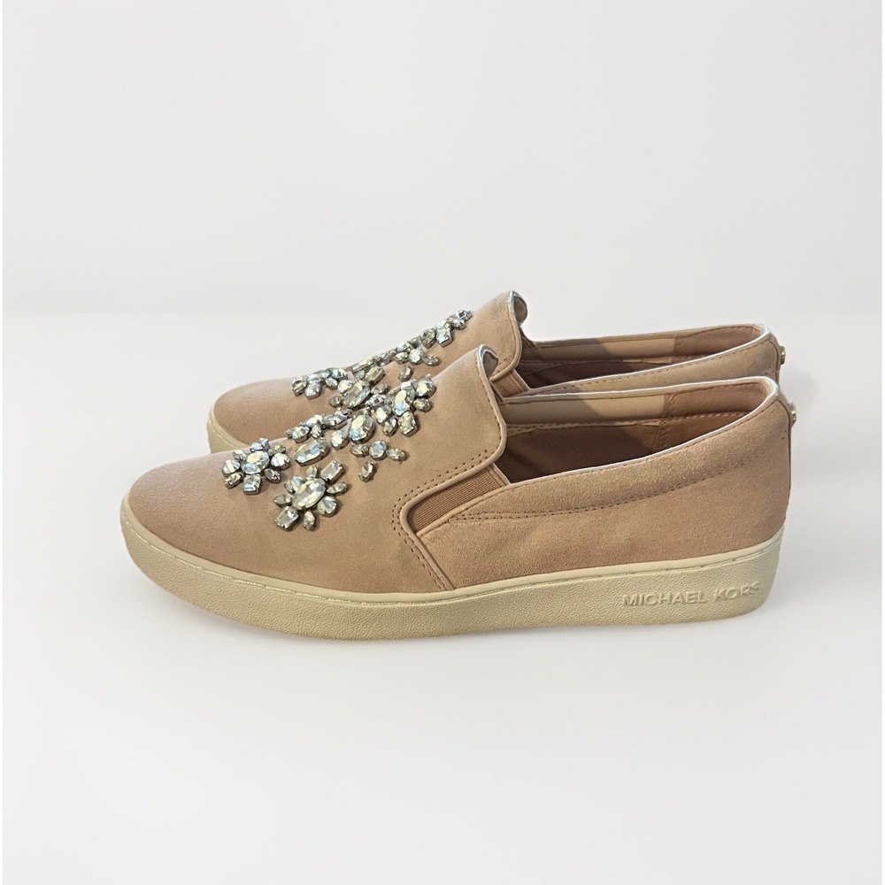 MICHAEL Michael Kors Slip On Sneakers Womens 6.5 Pink Jeweled Suede Loafers